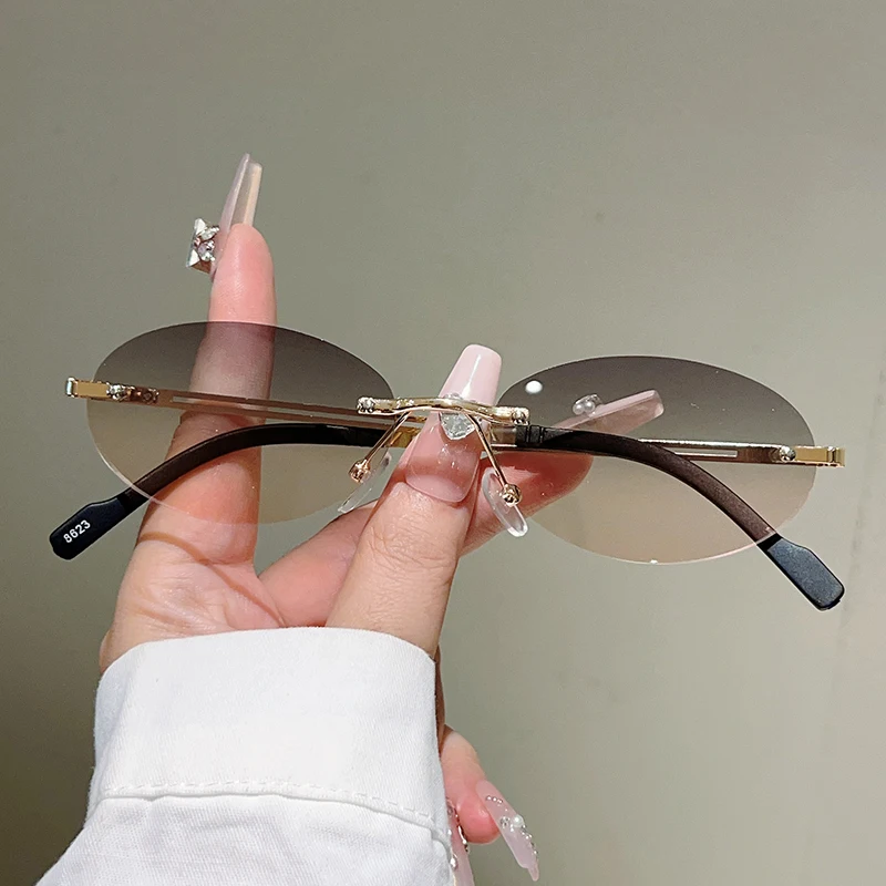Sunglasses Uv400 - 테두리가 없는 타원형 선글라스, 여성용, 그라데이션