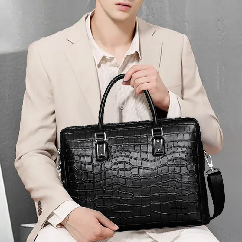 새로운 정품 가죽 남성용 서류 가방, 악어 무늬 엠보싱 - Leather Briefcase 리뷰 및 가격