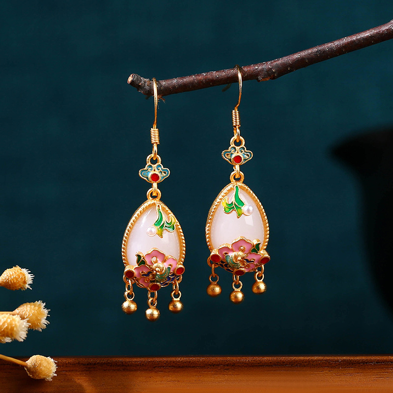 천연 옥 꽃 귀걸이 참 장식품 디자이너 진짜 보석 빈티 - Gold Plated Jewelry 리뷰 및 가격