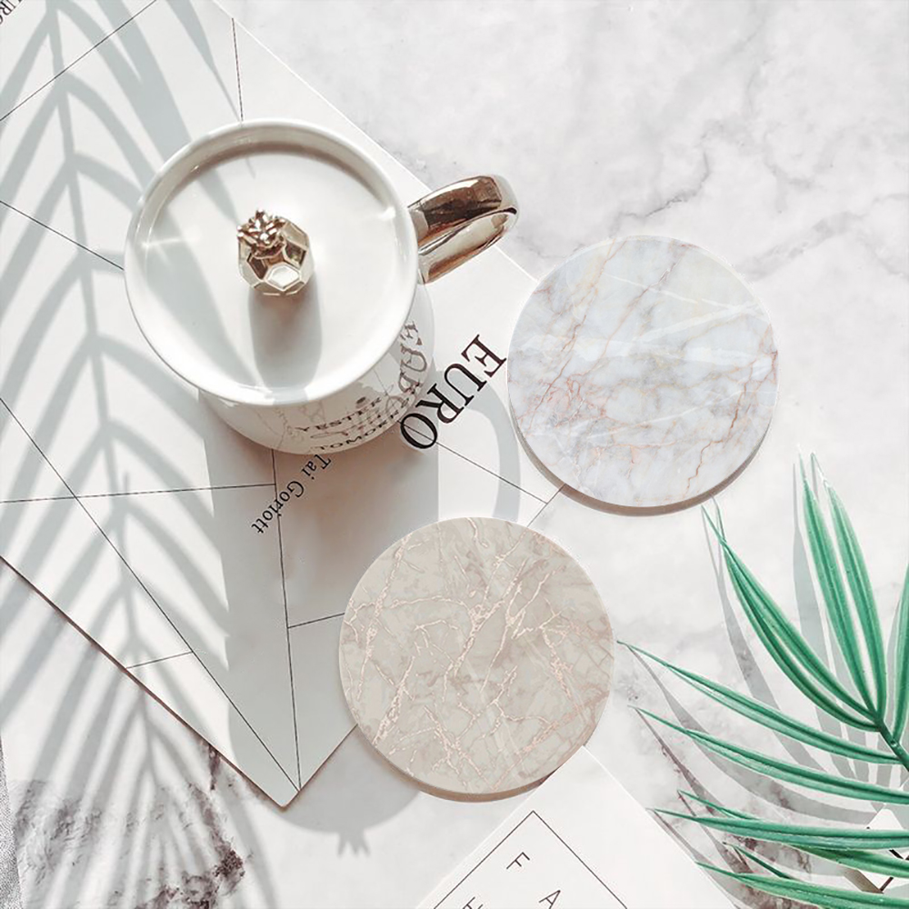 흰색 대리석 코스터 코르크 베이스가 있는 흡수성 세라믹 - Marble Coaster Set 리뷰 및 가격