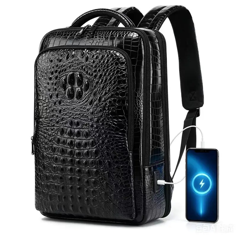 새로운 남성용 악어 무늬 가죽 노트북 백팩, USB 1 - Leather Briefcase 리뷰 및 가격