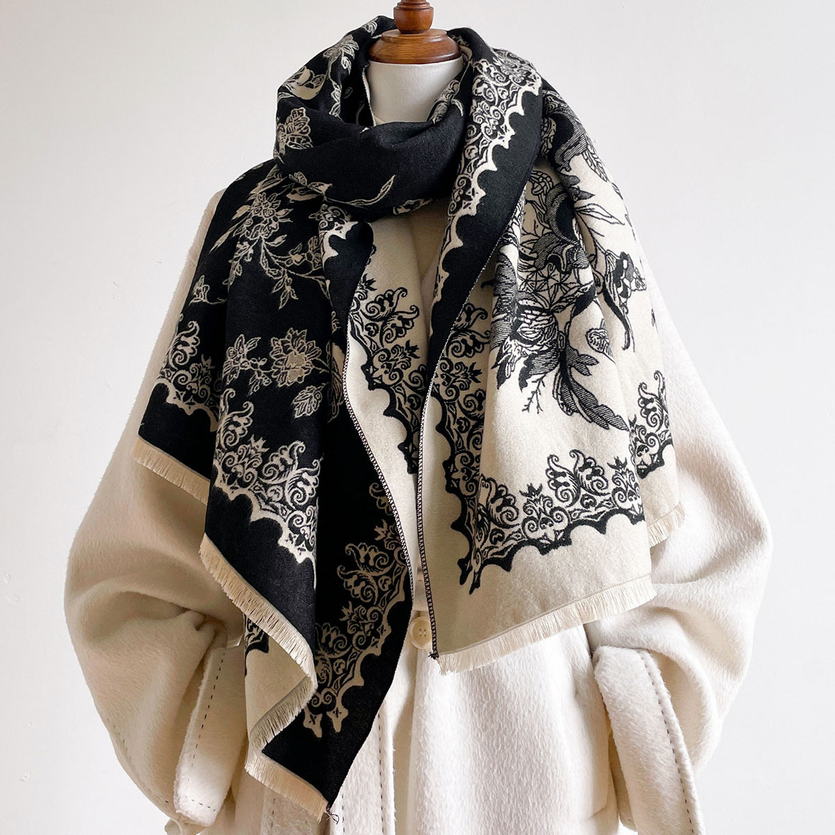 여성용 인조 캐시미어 스카프 프린지 두꺼운 따뜻한 숄  - Cashmere Scarf 리뷰 및 가격